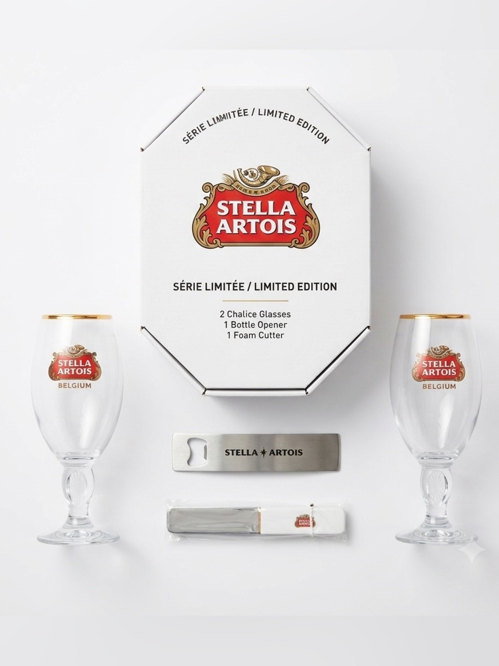 Stella Artois Limited Edition Glassware Gift Set Chalices Opener Foam Slicer